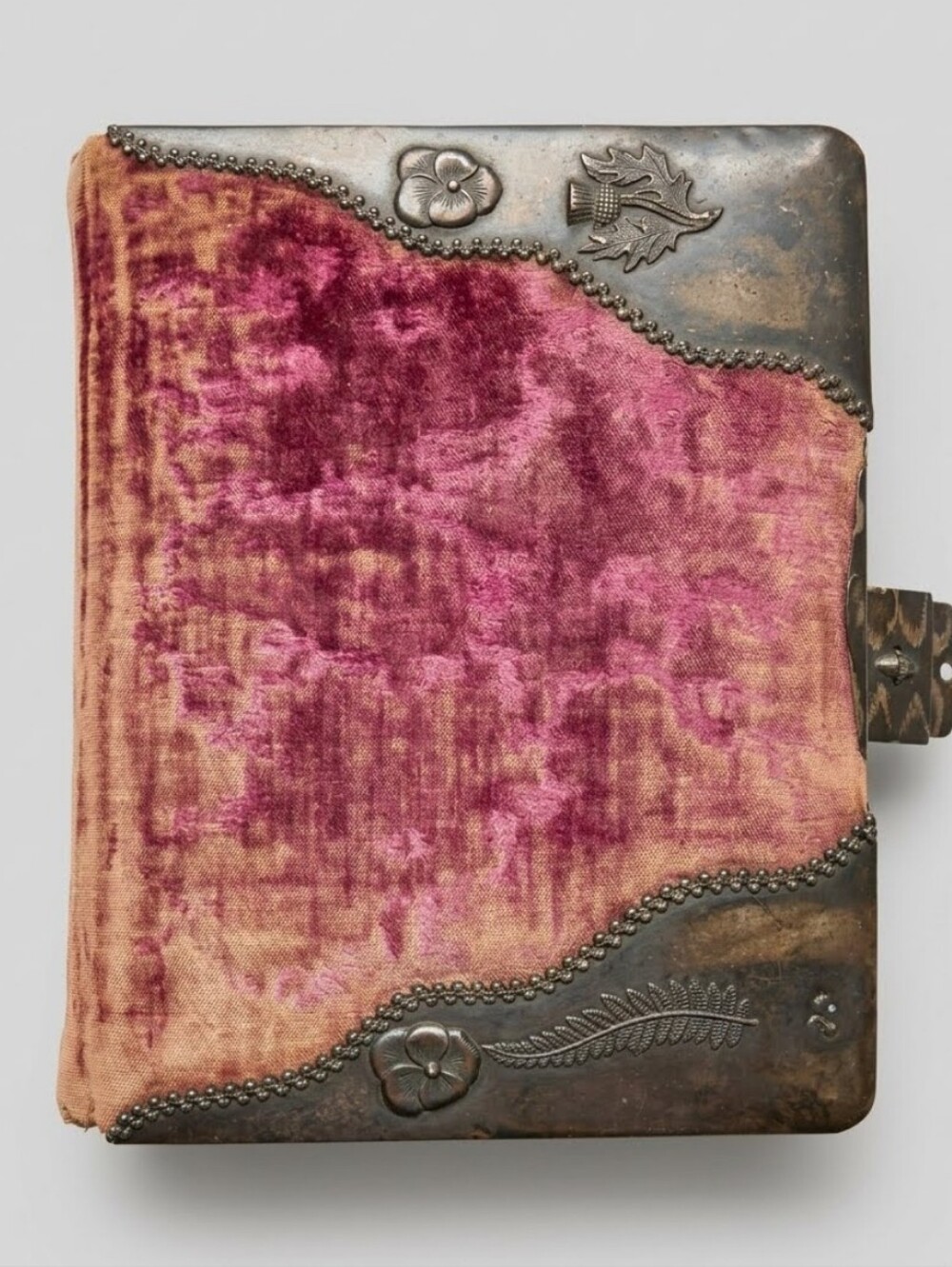 Antique Victorian Photograph Album-Plush Velvet & Metalwork Details Hinge Clasp